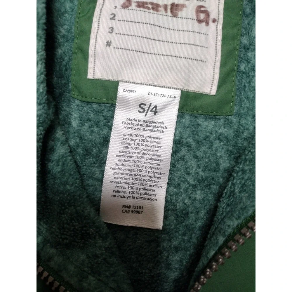 Carters Kids Adventure Bear Hooded Jacket Green Colorblock Fleece Lined Size 4